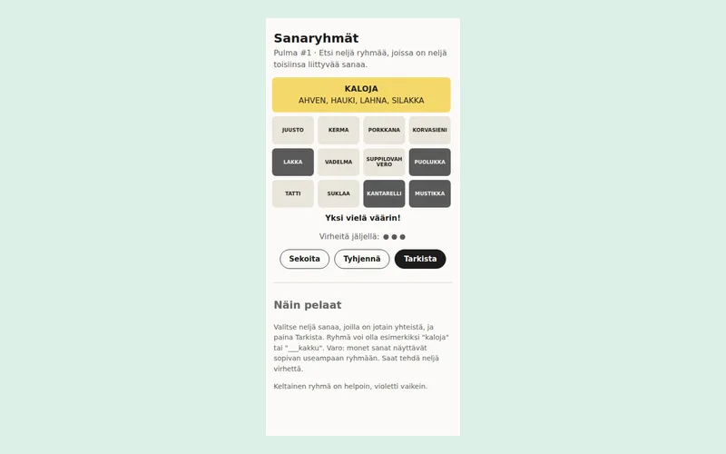Sanaryhmät-sanapelin ruudukko