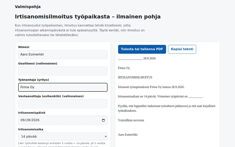Valmispohja-sivupohja